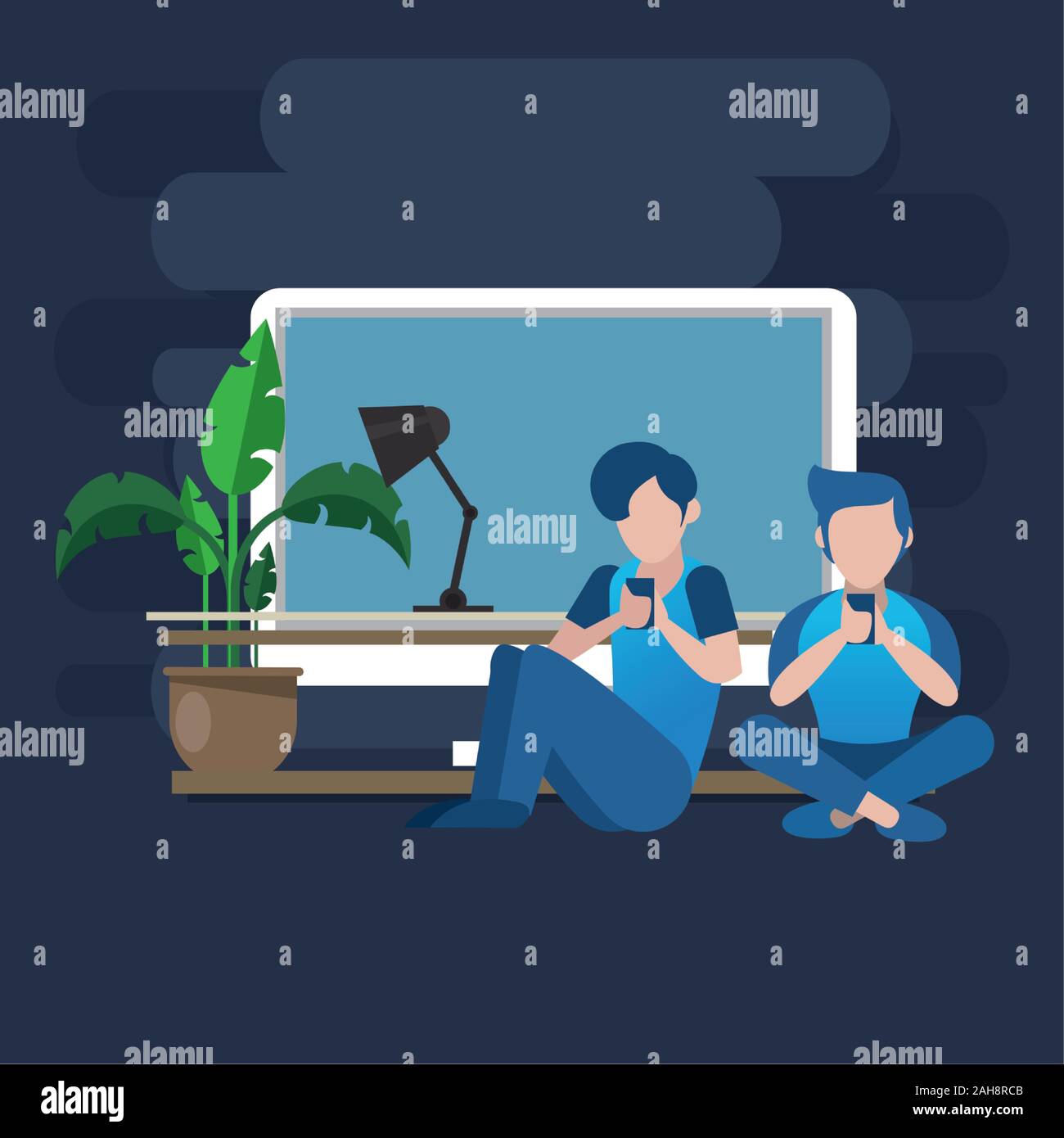 young men using smartphone avatars characters Stock Vector Image & Art ...