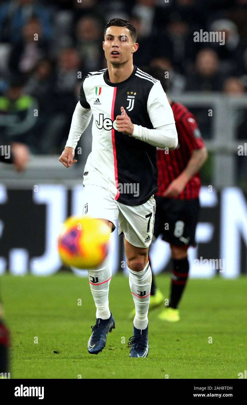 TURIN, ITALY - November 10, 2019:  Cristiano Ronaldo in action during the Serie A 2019/2020 JUVENTUS v MILAN at Allianz Stadium. Stock Photo