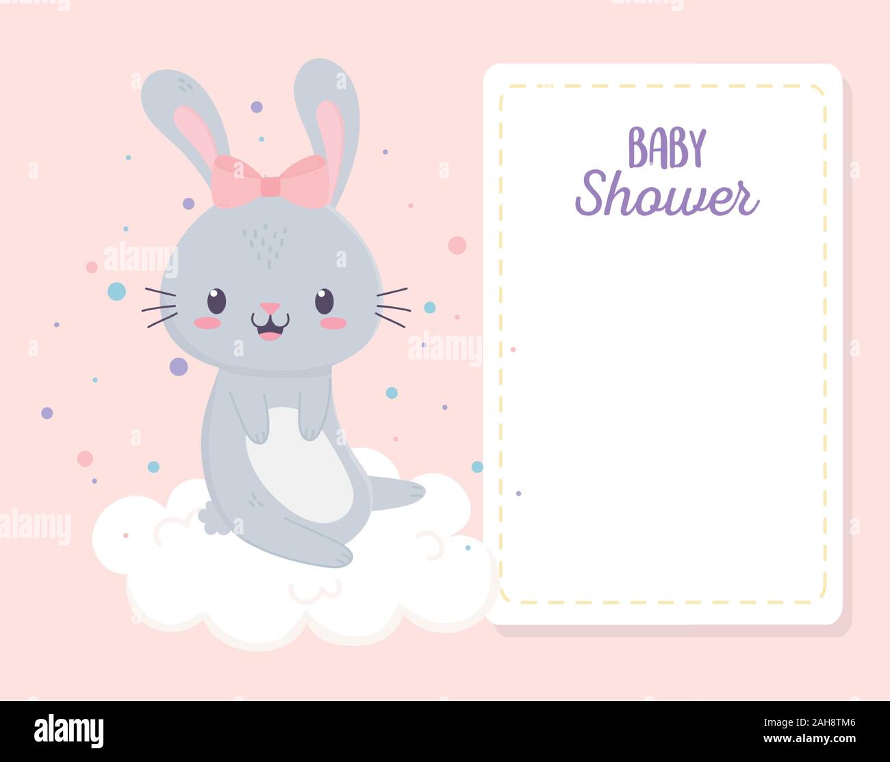baby shower cute little bunny girl in cloud greeting card vector ...