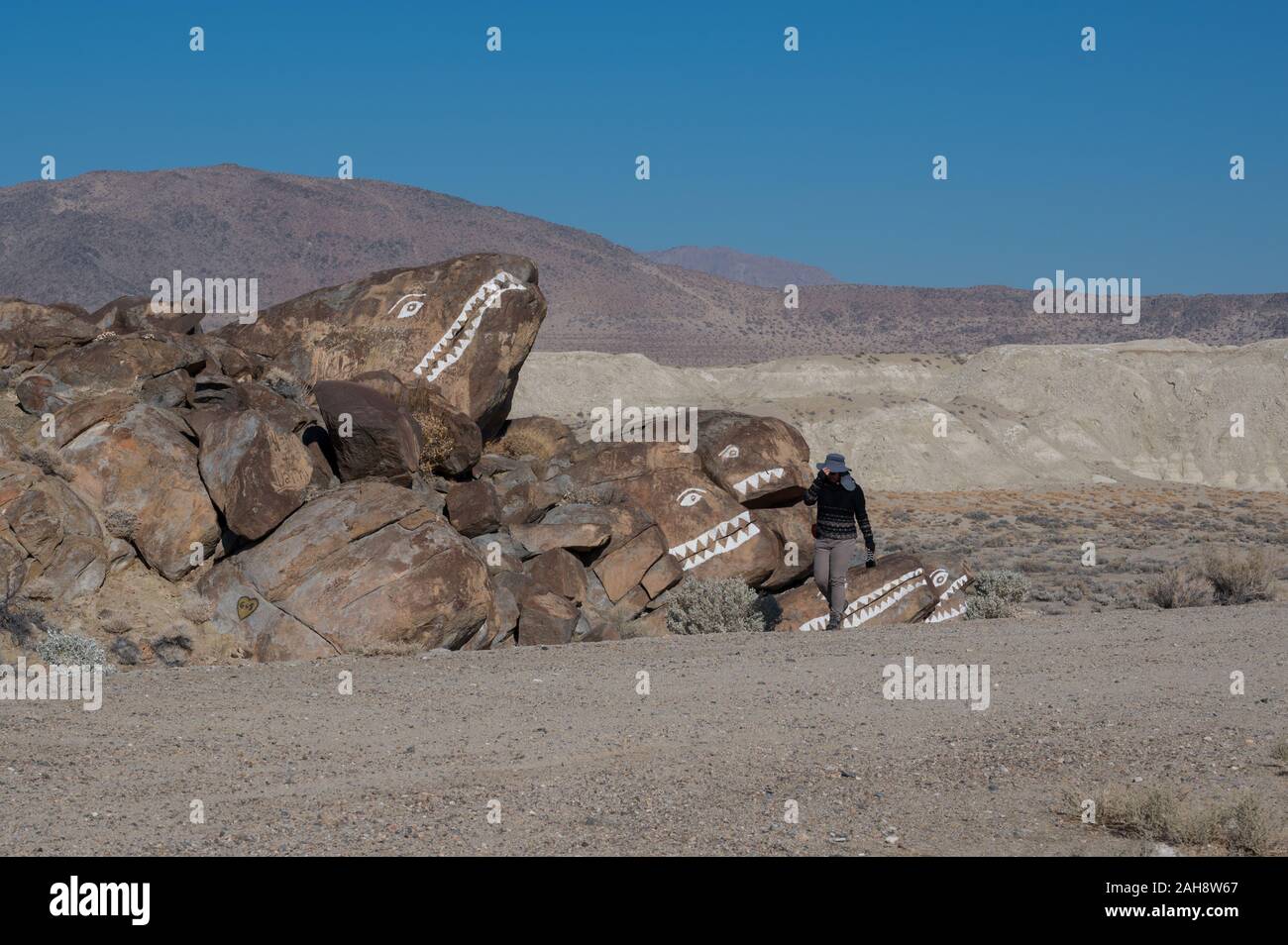 Fish Rocks in Trona, California. Rocks painted with graffiti to look ...