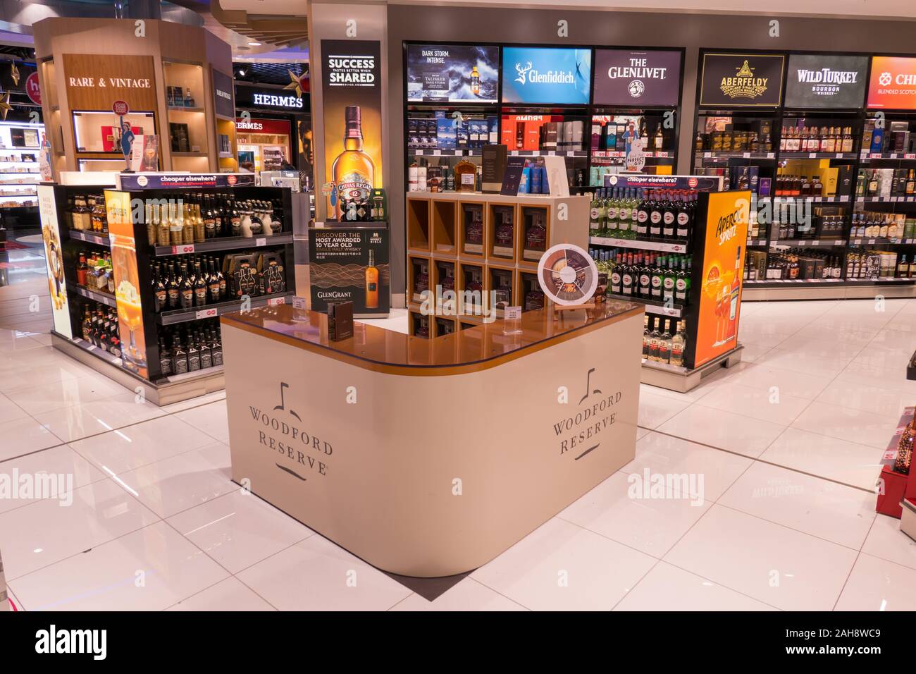 Woodford reserve stand in liquor store in duty free zone in Brussels