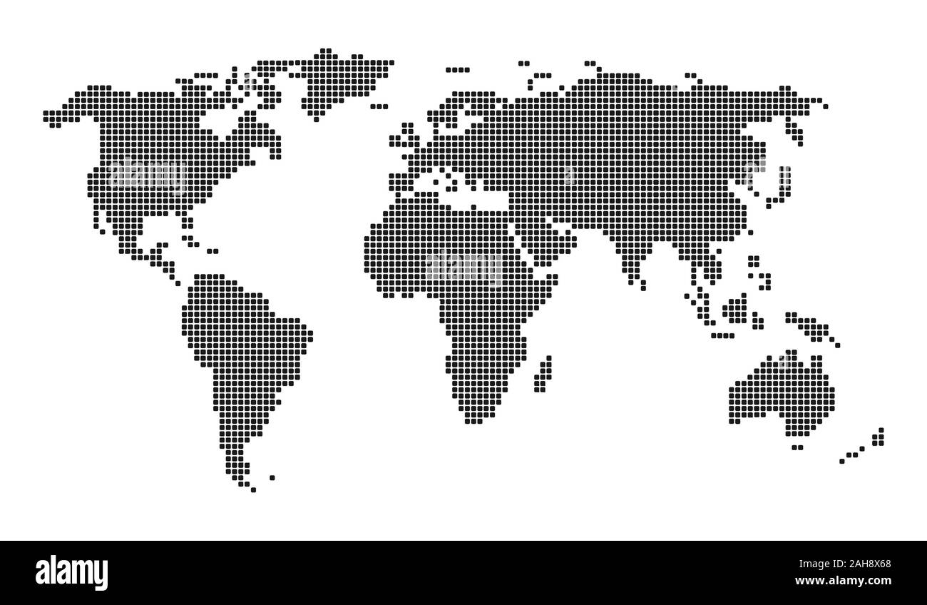 Dotted Pixeled Blue World Map Vector Design Stock Vector