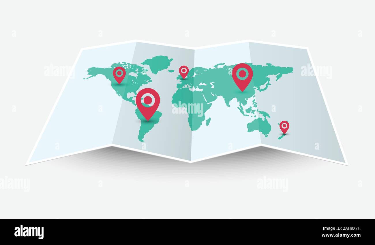 Folded Map with Pin Map Location Concept Vector Design Stock Vector