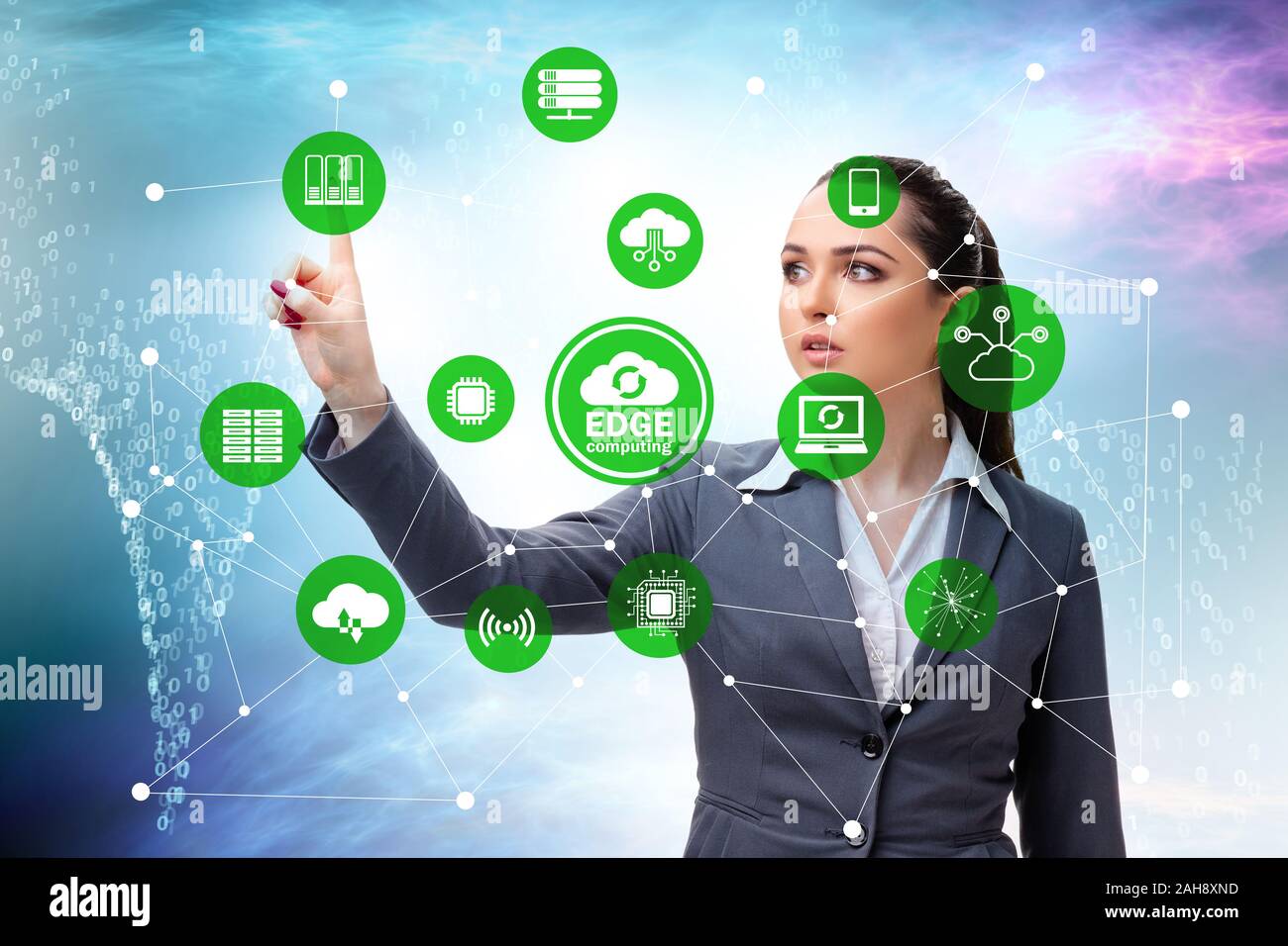 The businessman in edge and fog computing concept Stock Photo - Alamy