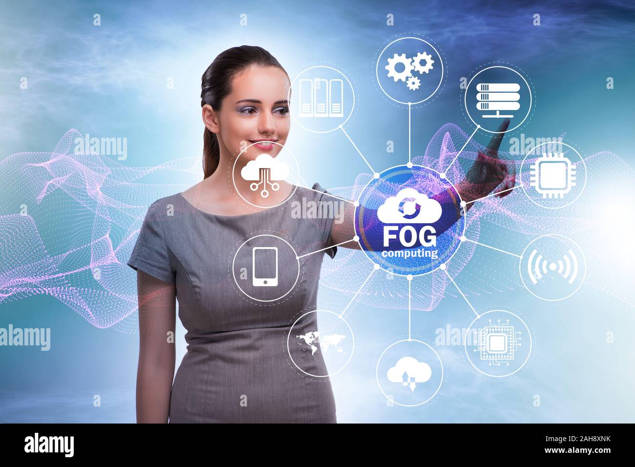 The businessman in edge and fog computing concept Stock Photo - Alamy