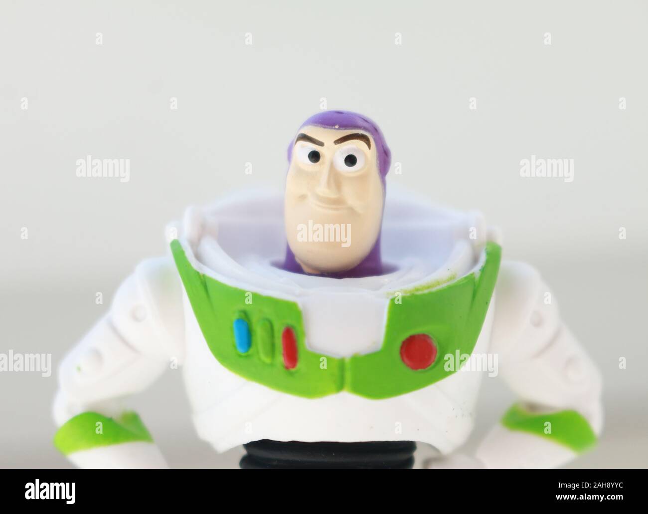 Toy figurine of Buzz Lightyear. Buzz Lightyear is a fictional character in the Toy Story franchise. Stock Photo