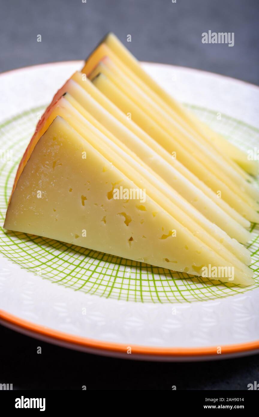 Cheese collection, variety of Spanish hard manchego cheese made from