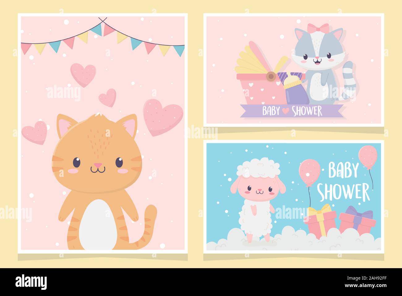baby shower cute little animals love hearts pram gifts clouds card set ...