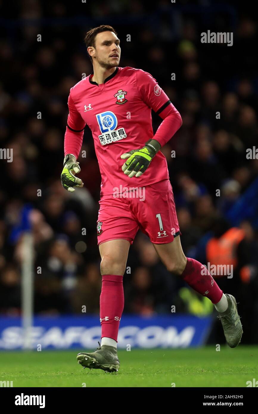 LONDON, ENGLAND - DECEMBER 26TH Southampton's goalkeeper Alex McCarthy during the Premier League match between Chelsea and Southampton at Stamford Bridge, London on Thursday 26th December 2019. (Credit: Leila Coker | MI News ) Photograph may only be used for newspaper and/or magazine editorial purposes, license required for commercial use Credit: MI News & Sport /Alamy Live News Stock Photo