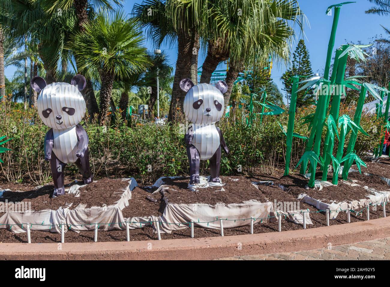Moody Gardens Panda Sculpture garden, Galveston, Texas. Stock Photo