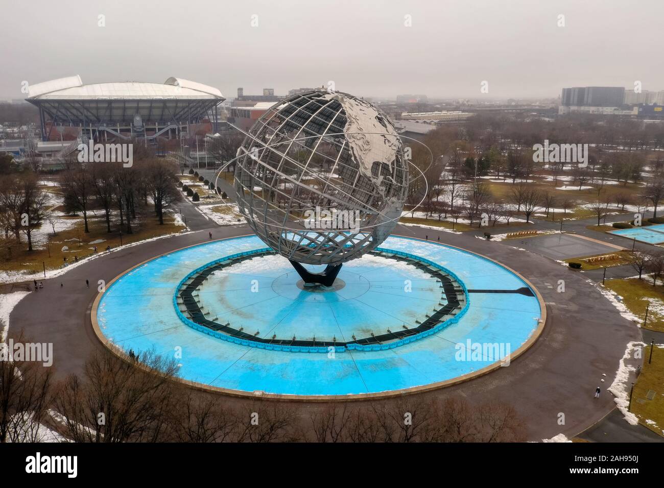 Queens, New York - March 10 2019: The iconic Unisphere in Flushing Meadows Corona Pk. in Queens. The 12 story structure was commissioned for the 1964 Stock Photo