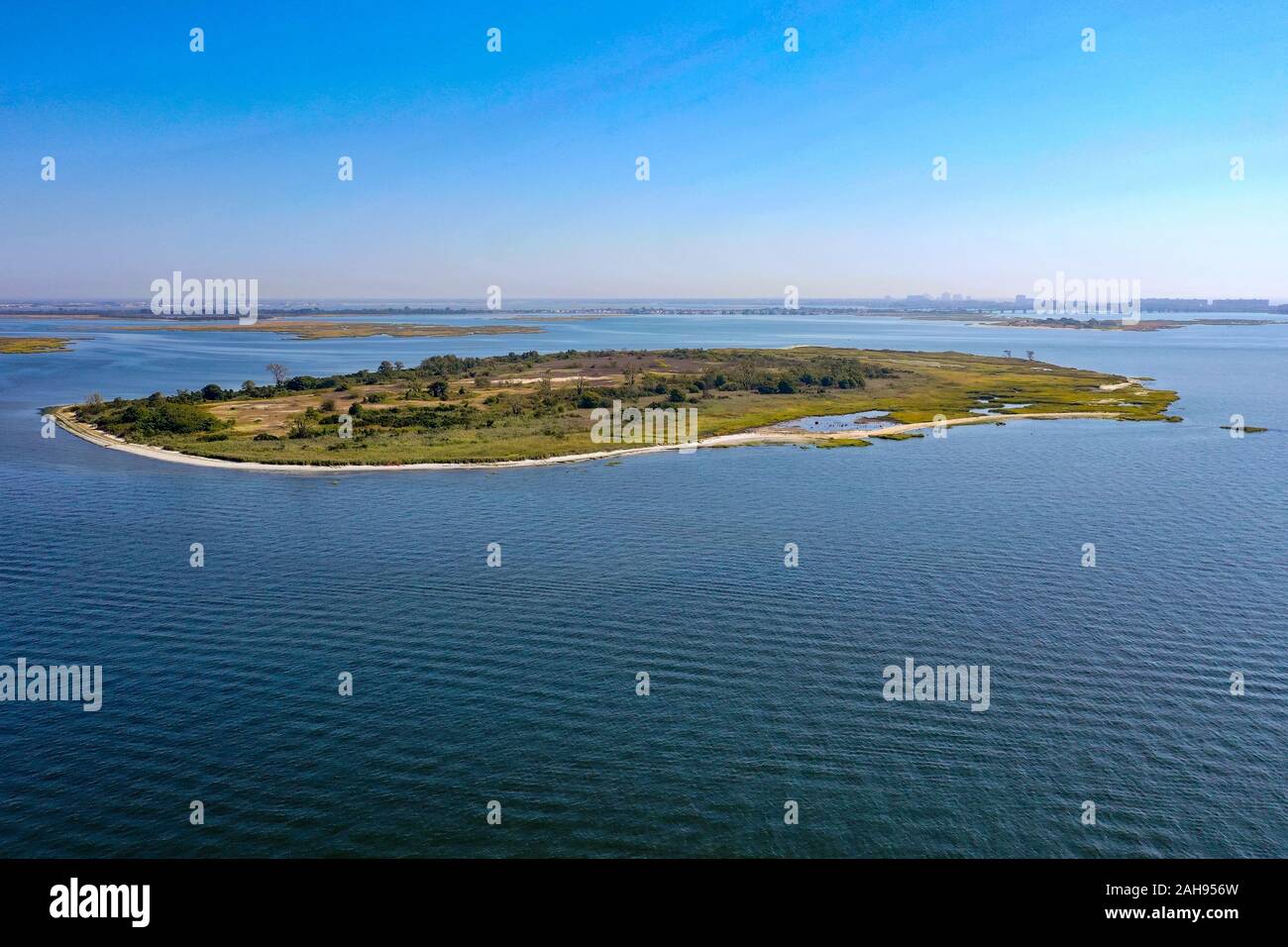 Ruffle Bar, a 143-acre (58 ha) island located in Jamaica Bay in the borough of Brooklyn in New York City, off the coast of Canarsie. Stock Photo