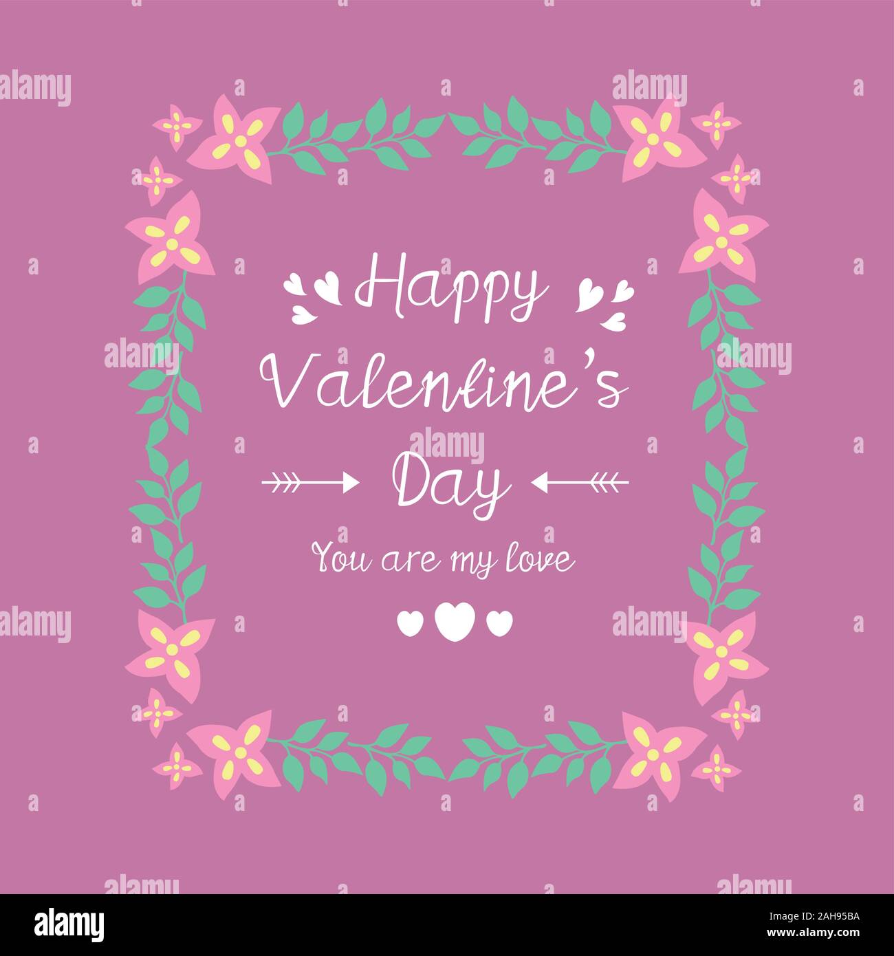 Decorative frame with elegant pink flower, for romantic happy valentine ...