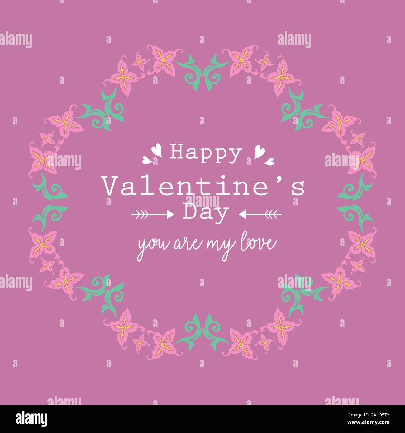 Happy valentine greeting card design, with beautiful pink wreath frame ...