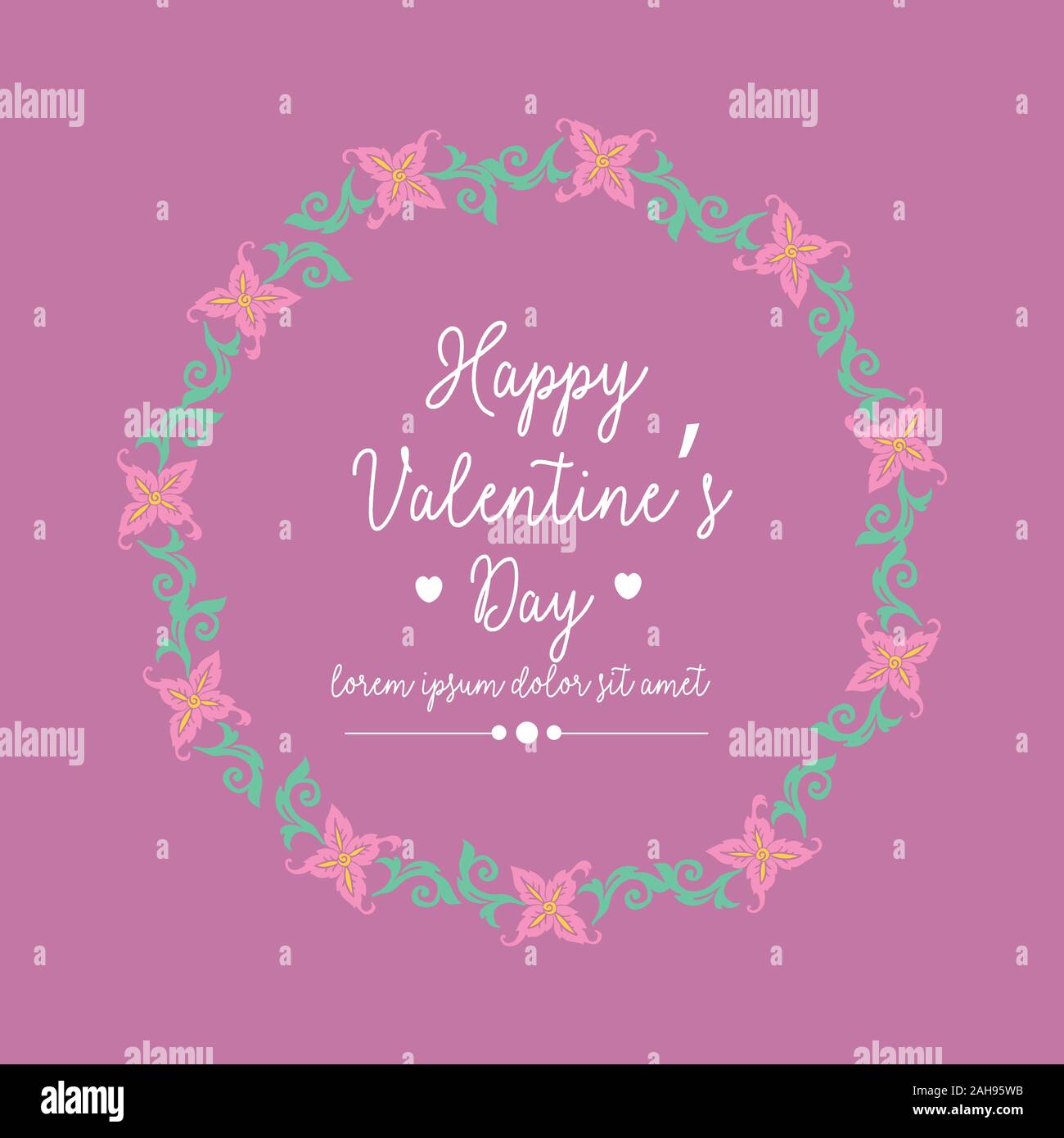 Happy valentine greeting card design, with beautiful pink wreath frame ...