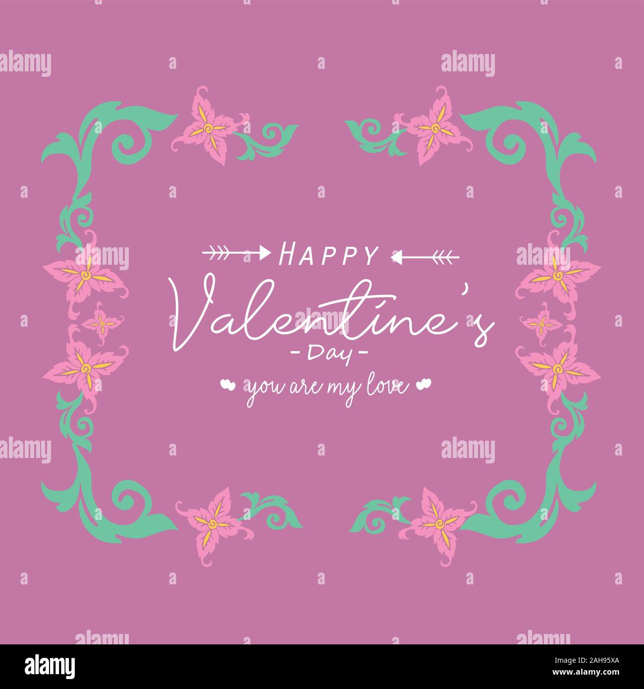 Happy valentine greeting card design, with beautiful pink wreath frame ...