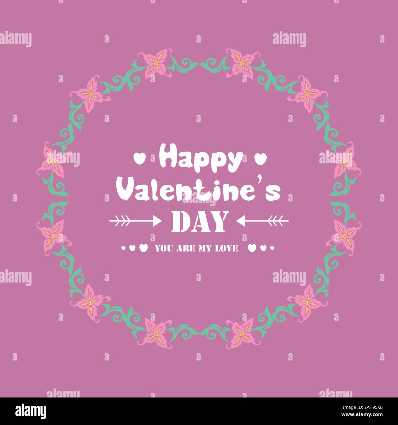 Happy valentine greeting card design, with beautiful pink wreath frame ...
