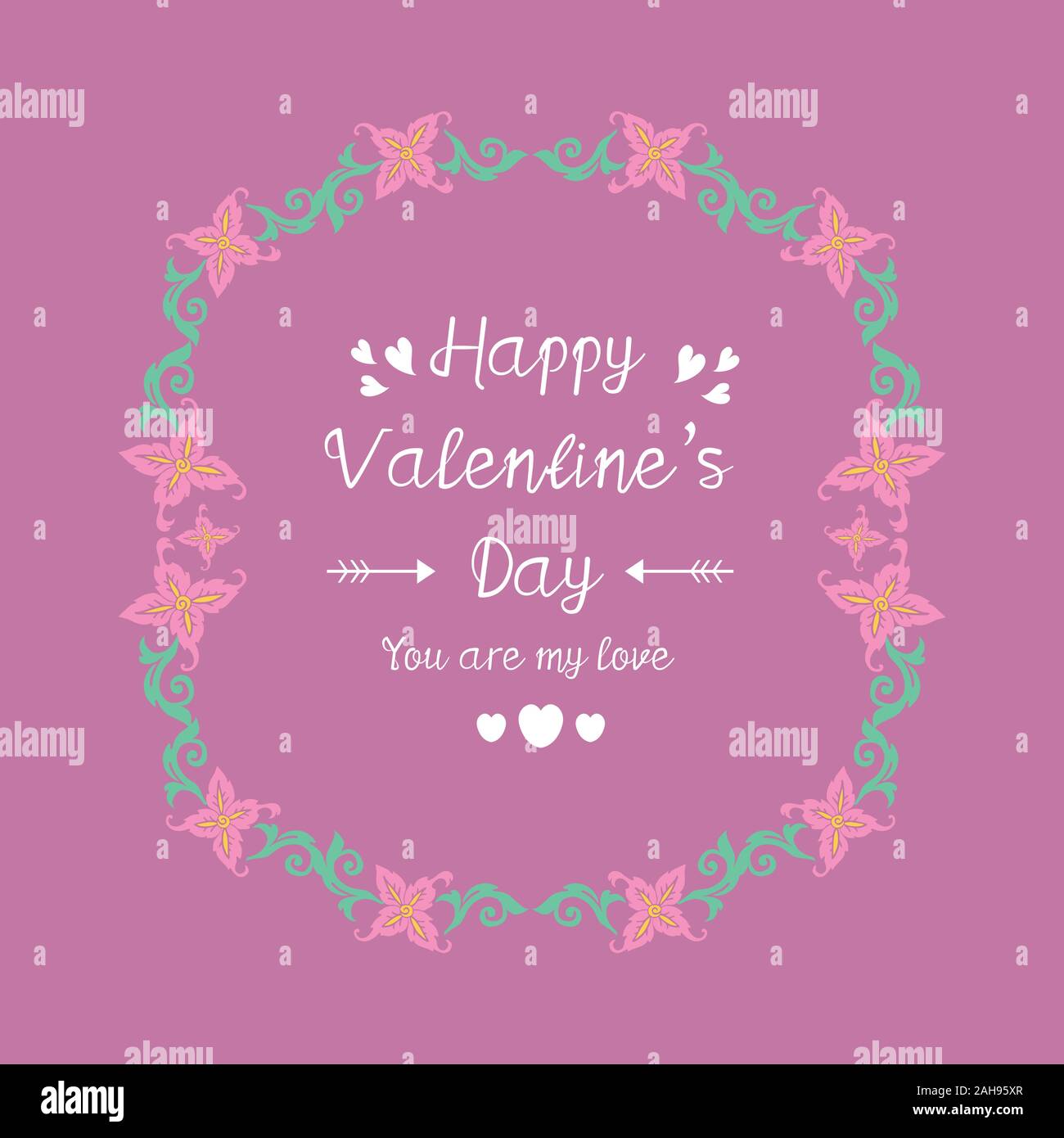 Happy valentine greeting card design, with beautiful pink wreath frame ...