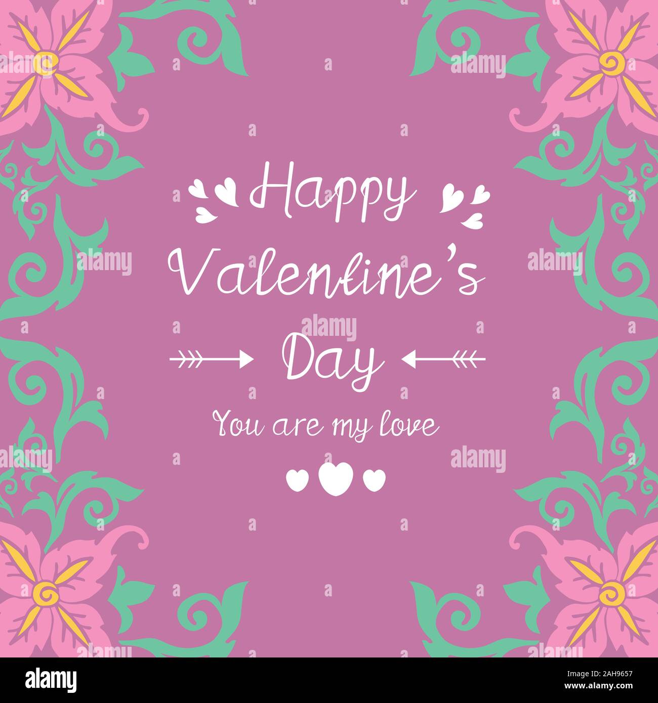 Romantic design of pink floral frame, for happy valentine invitation ...
