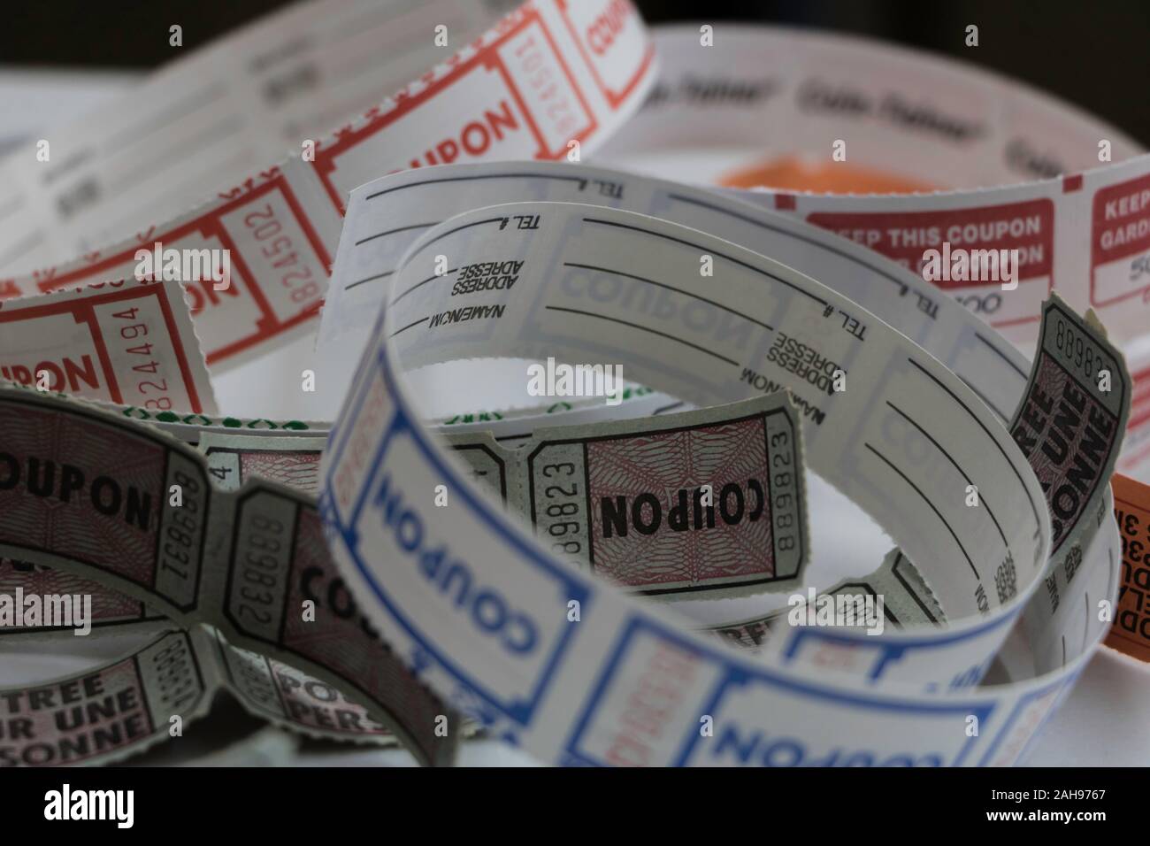Color photo of unrolled raffle tickets Stock Photo