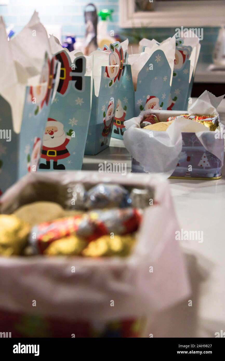 Color photo of homemade cookie and chocolate gift boxes Stock Photo