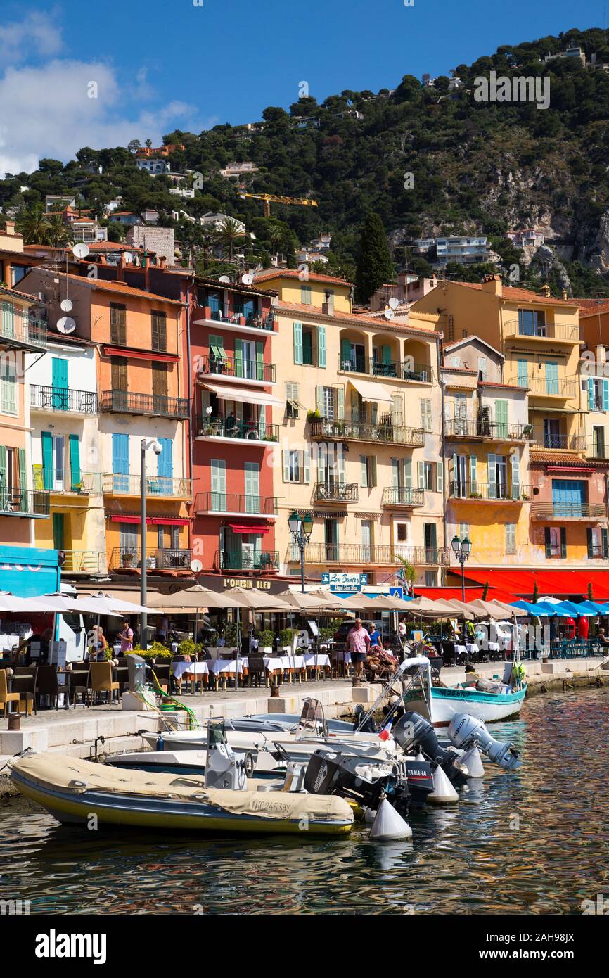 The idyllic French Riviera town of Villefranche-sur-Mer is a popular seaside resort in southern France Stock Photo