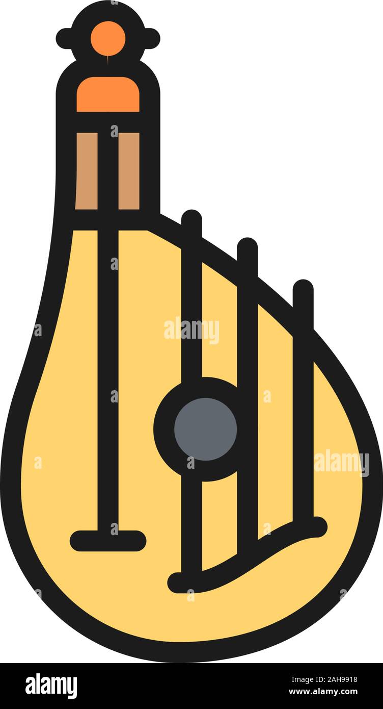 Bandura, kobza, ukrainian national musical instrument flat color line icon. Stock Vector