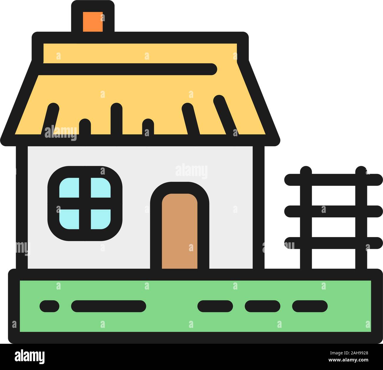 Ukrainian hut, traditional village house flat color line icon. Stock Vector