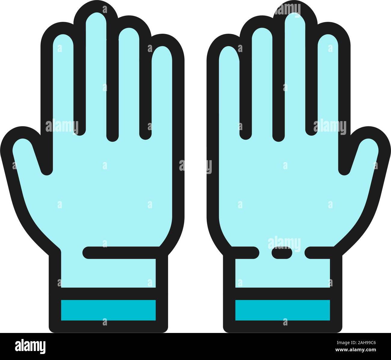 Protective rubber gloves, tattoo studio accessory flat color line icon. Stock Vector
