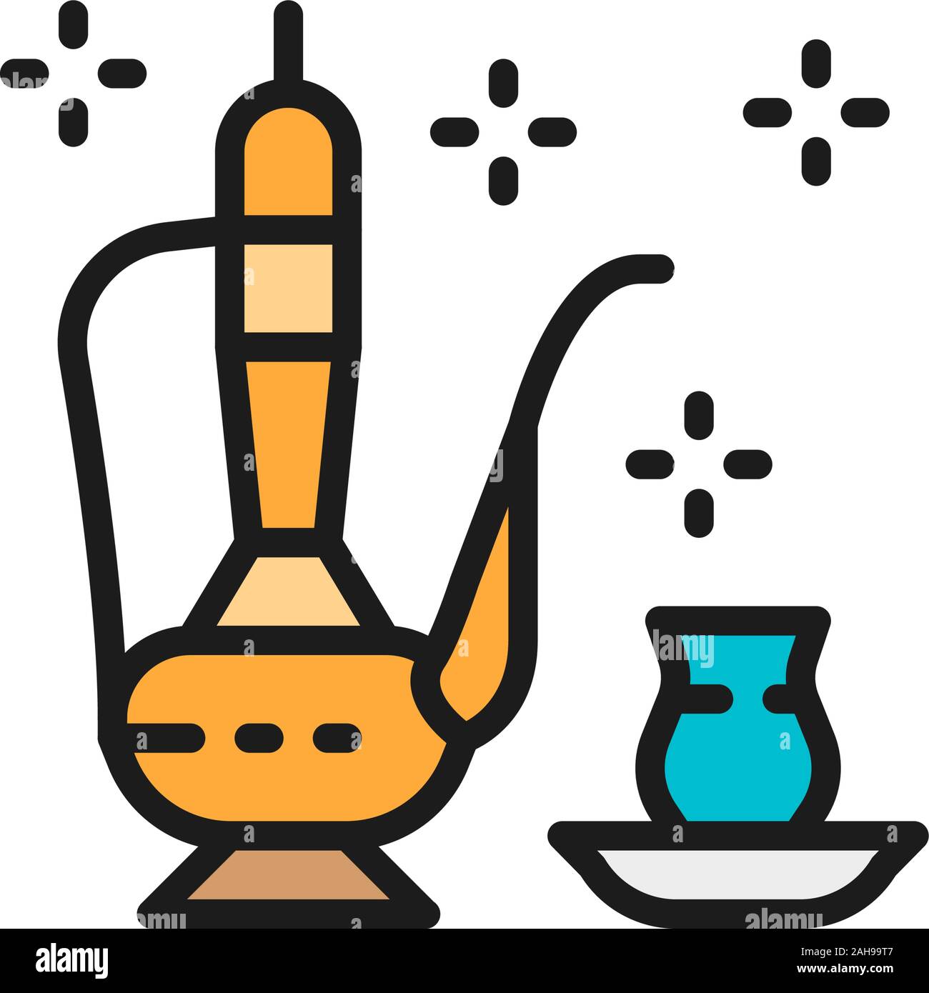 Traditional Saudi Arabian tea, arabian drink flat color line icon Stock