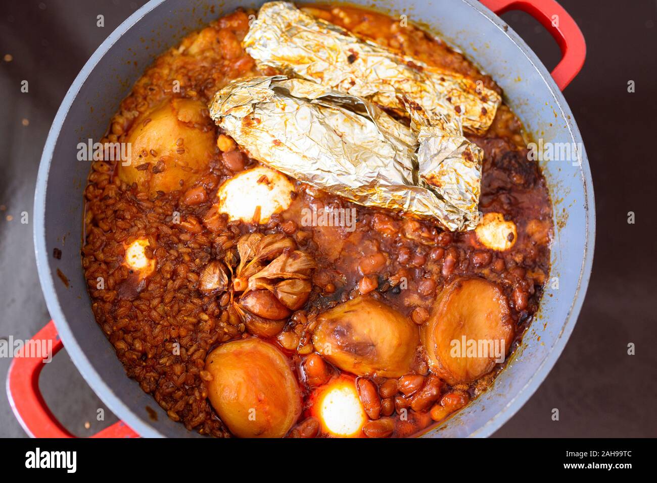 Shabbat Or Sabbath Traditional Food On The Hot Plate In The Kitchen Stock  Photo - Download Image Now - iStock