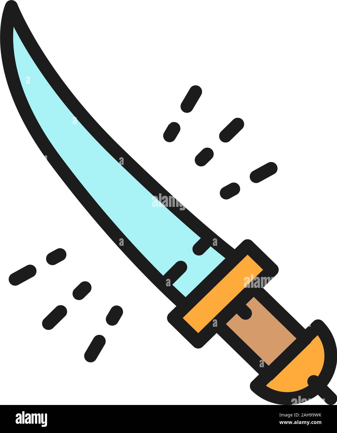 Shamshir sword, saber, arabian weapon flat color line icon. Stock Vector