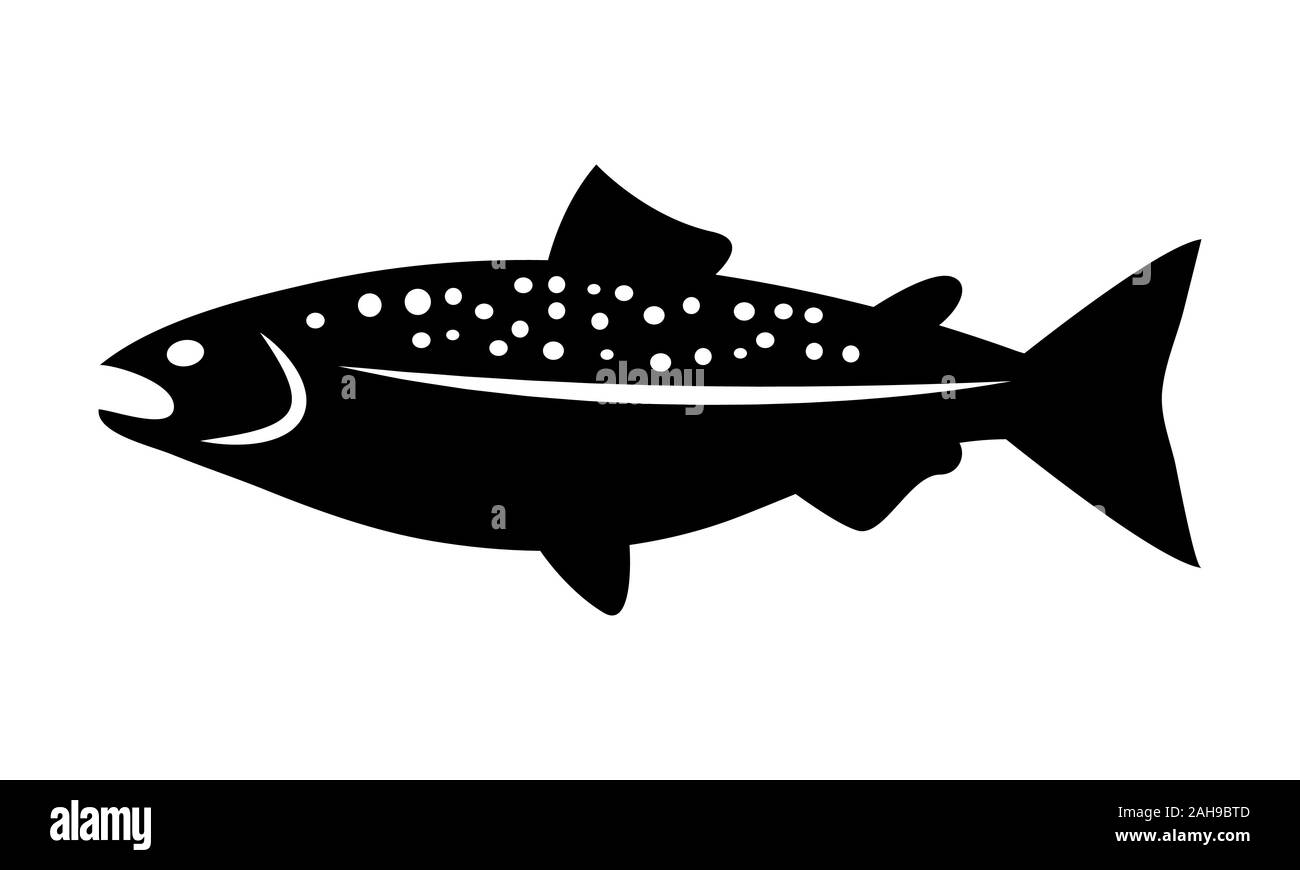 Salmon Fish icon vector, flat symbol fish silhouette black on white background, simple design. Stock Vector