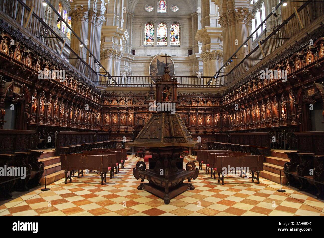 The Choir at Interior of the Cathedral of Our Lady of Incarnation / 'the Cathedral' in the city centre Malaga Costa del Sol Andalucia Spain Stock Photo