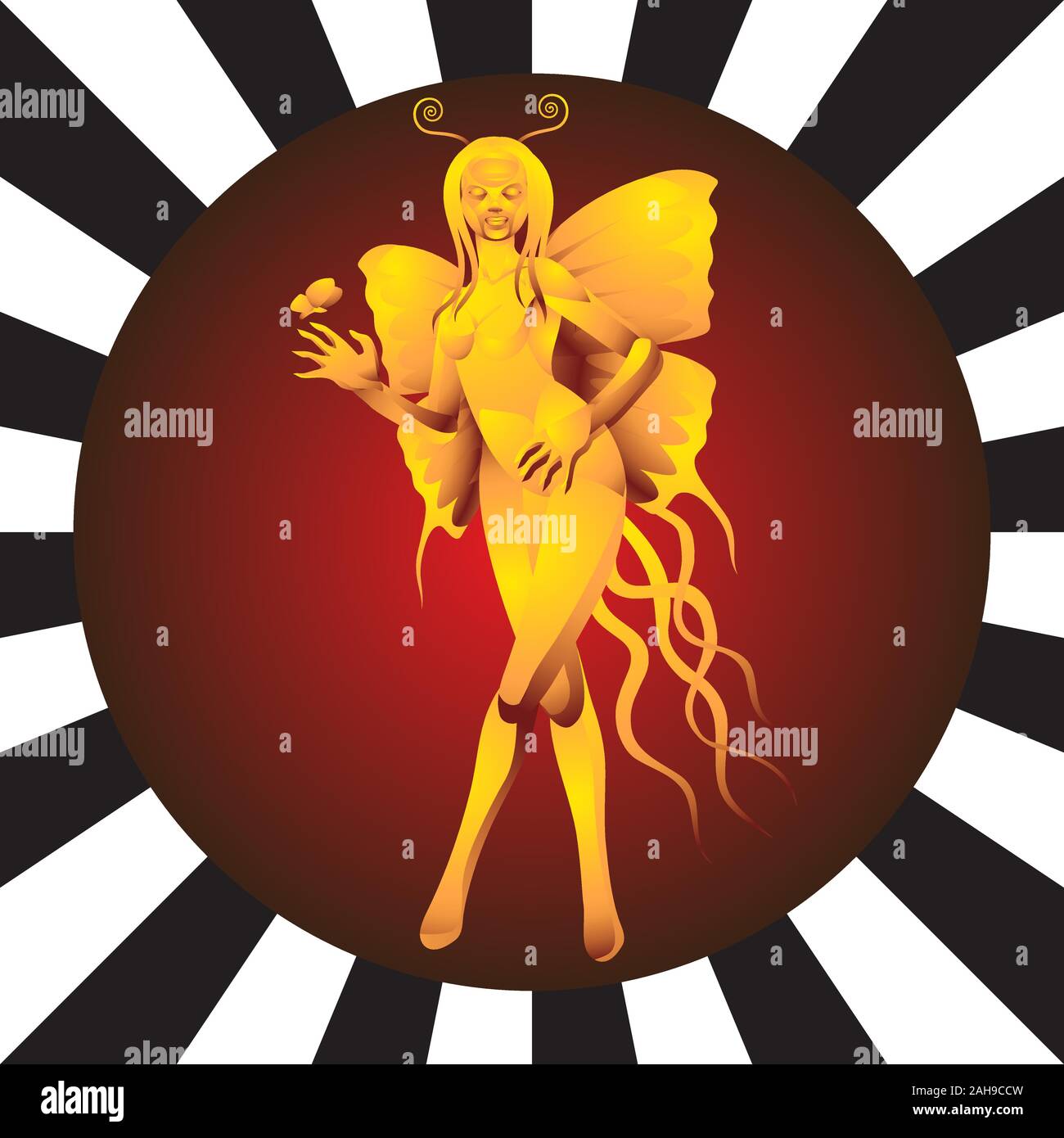 Virgo Golden zodiac sign woman with butterfly wings on isolated background. Vector image Stock Vector