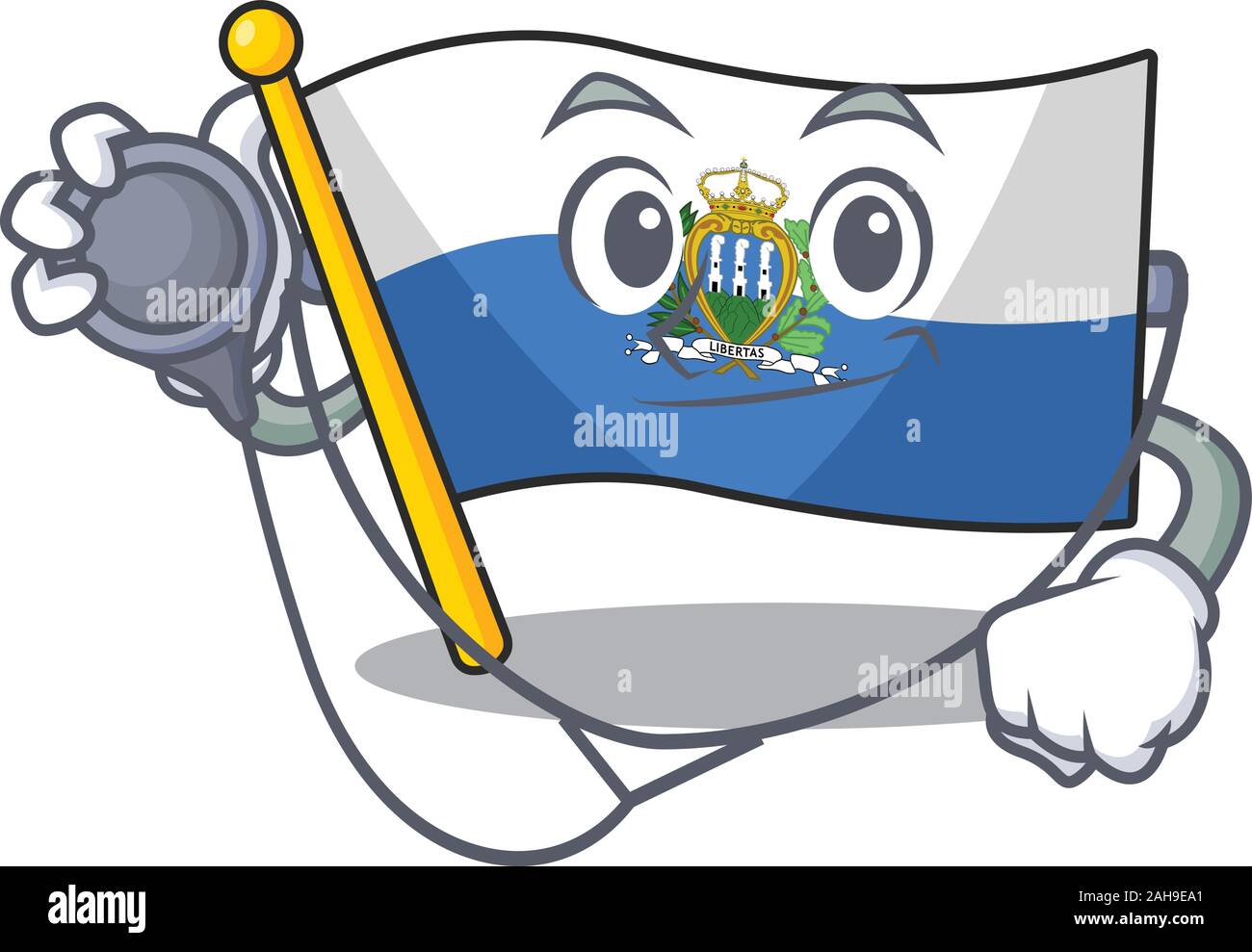 Cute flag san marino Scroll cartoon character in a Doctor with tools Stock Vector