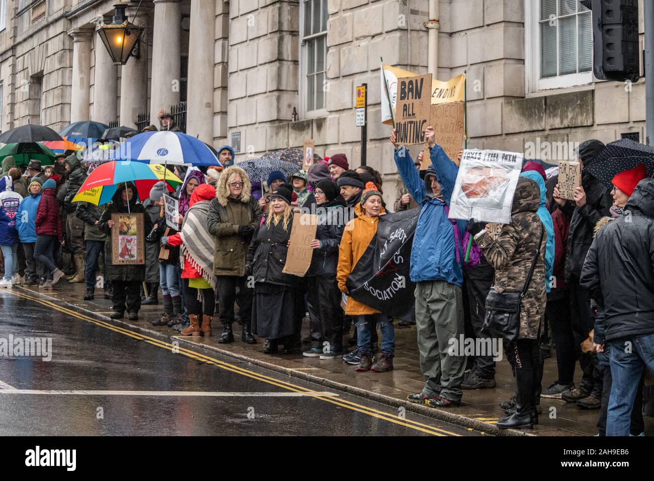Hunt protesters on Lewes High Street, Lewes, East Sussex, Uk, on Boxing Day 25th Dec 2019 Stock Photo