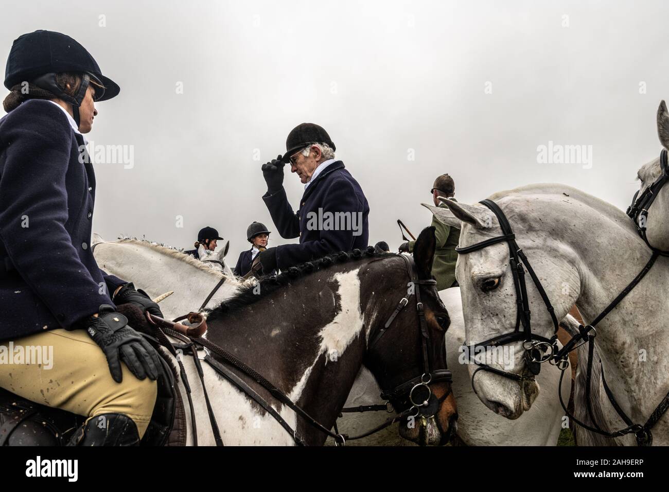 The Eridge and South Downs Hunt riding on the South Downs near Lewes, East Sussex, Uk, on Boxing Day 25th Dec 2019 Stock Photo