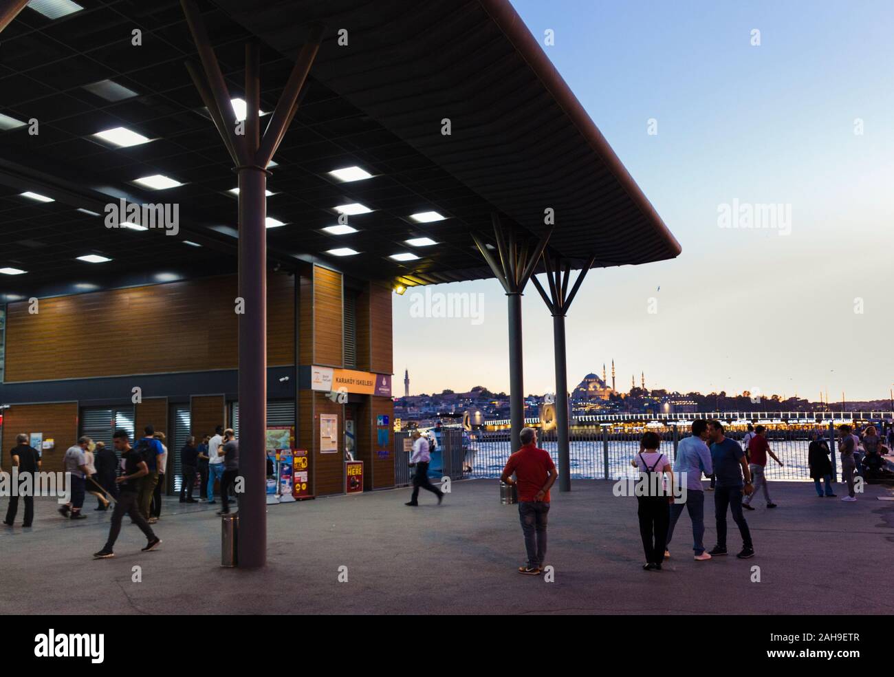Karakoy, Istanbul Turkey September 6th, 2019 Karakoy Ferry Port,  is now rebuilt and has again become a meeting and transfer point. Stock Photo
