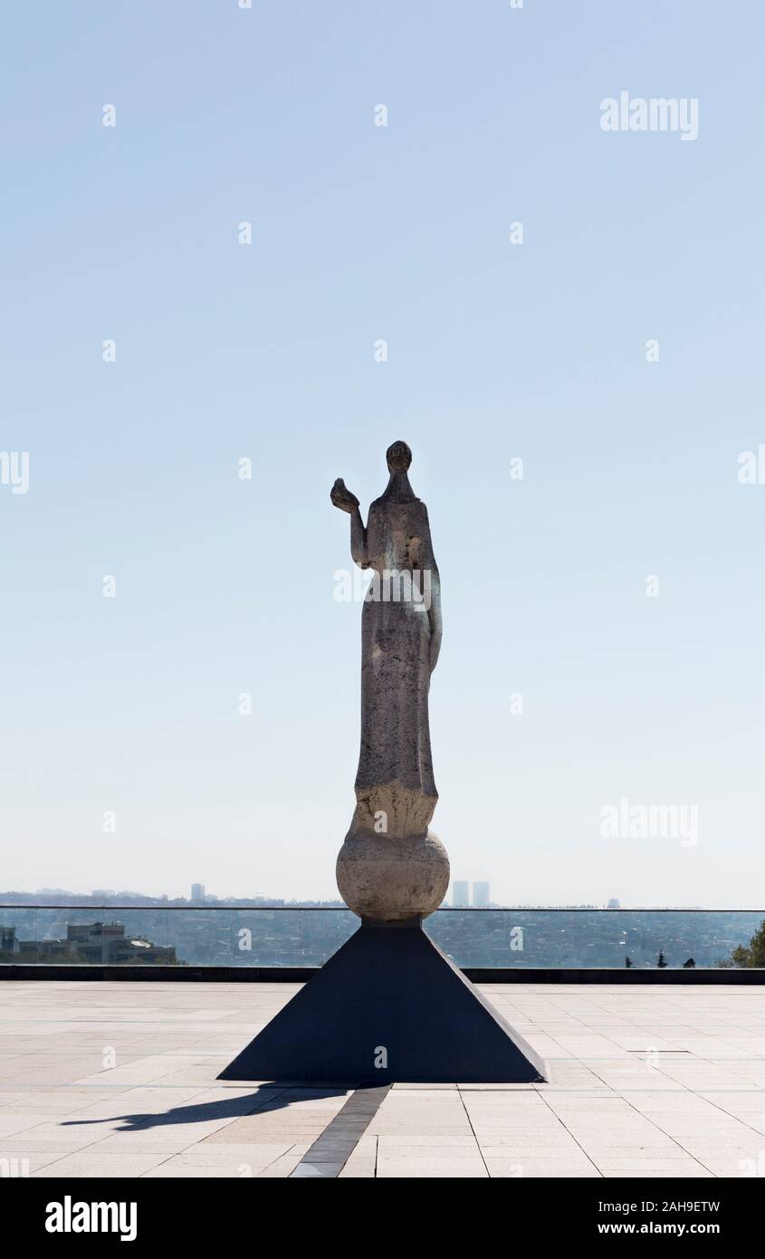 Harbiye, Istanbul Turkey October 3rd, 2019 Love and Peace Monument, rear view, in front of Istanbul Lutfi Kirdar International Convention and Exhibiti Stock Photo