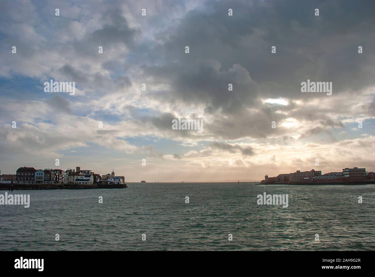 Panoramic view of Portsmouth Harbour in Hampshire, UK Stock Photo
