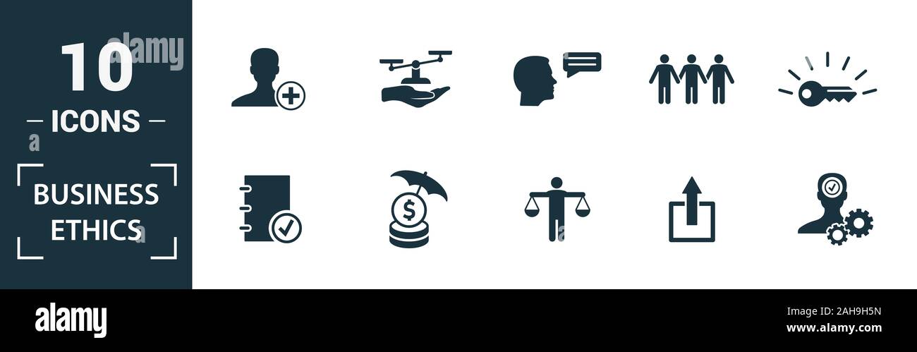 Business Ethics icon set. Include creative elements csr, trust ...