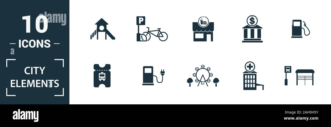 City Elements icon set. Include creative elements restroom sign, public ...