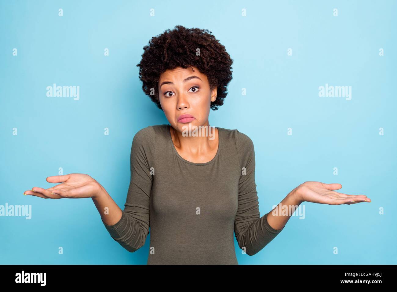 I Dont Care Portrait Of Doubtful Negative Curly Hair Afro