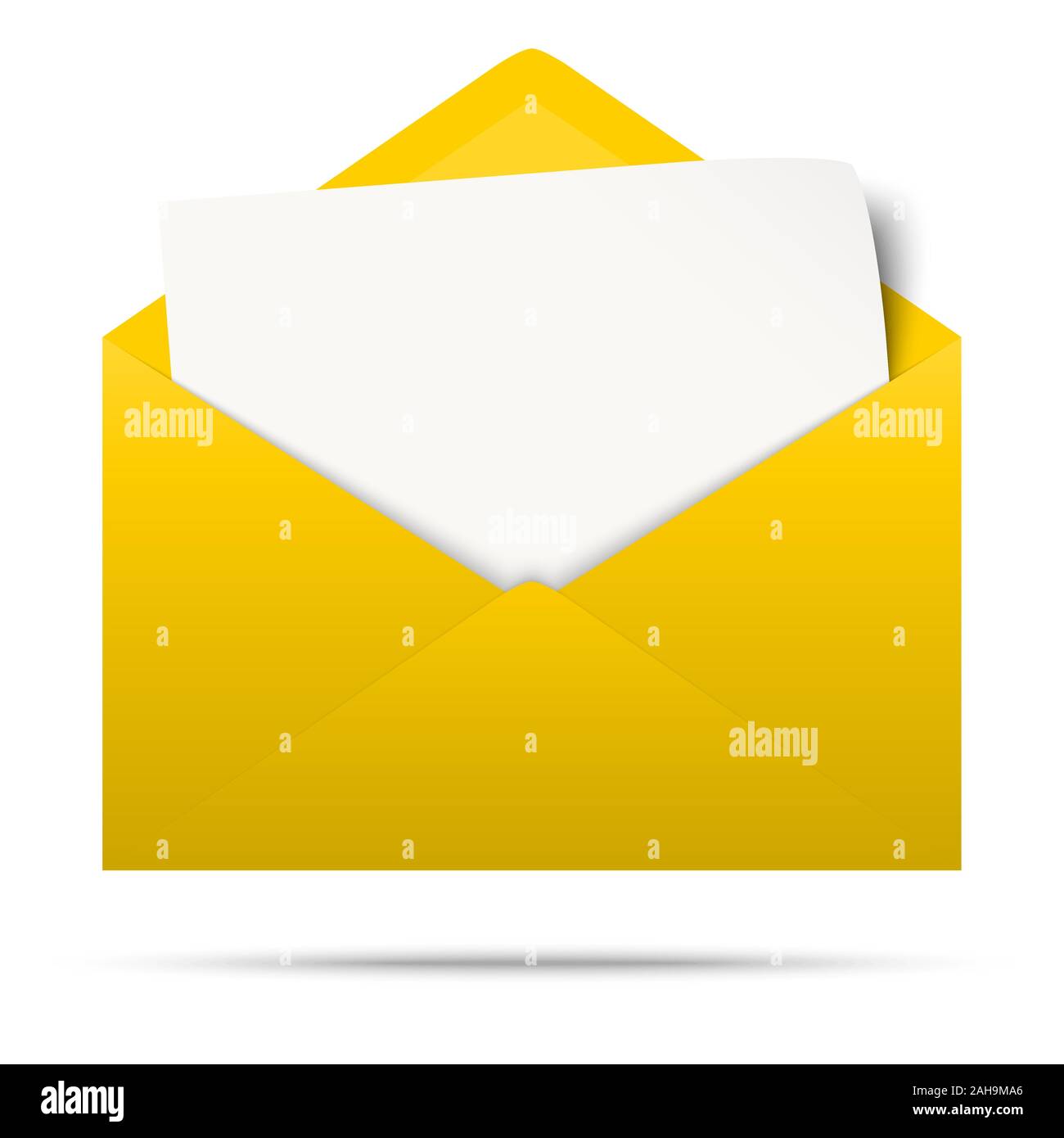vector illustration with yellow colored envelope with white empty paper isolated on white background Stock Vector