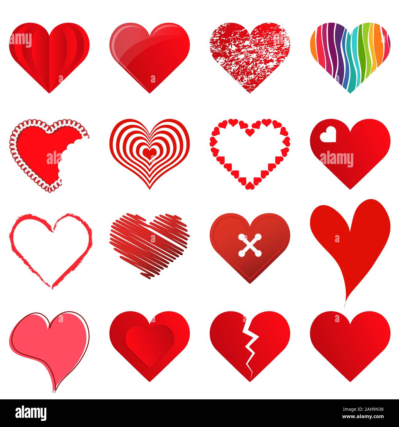 collection of different beautiful hearts for valentine love time or mothers day Stock Vector