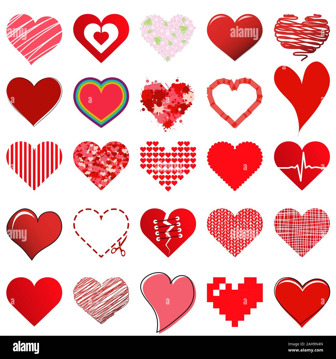 collection of different beautiful hearts for valentine love time or mothers day Stock Vector