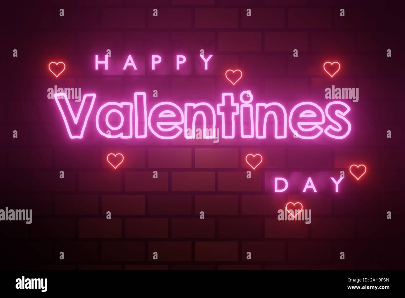 The Inscription In Neon Letters Of Happy Valentine S Day With Red