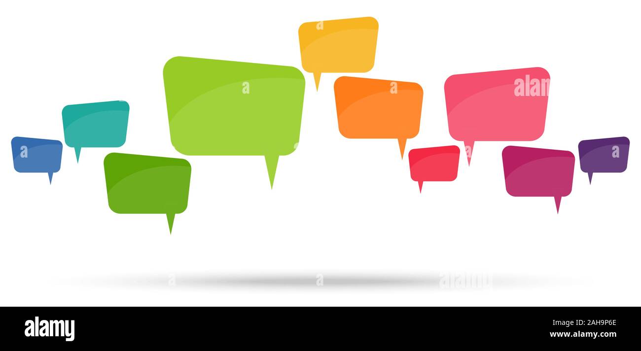 illustration of colored speech bubbles in a row with space for text ...