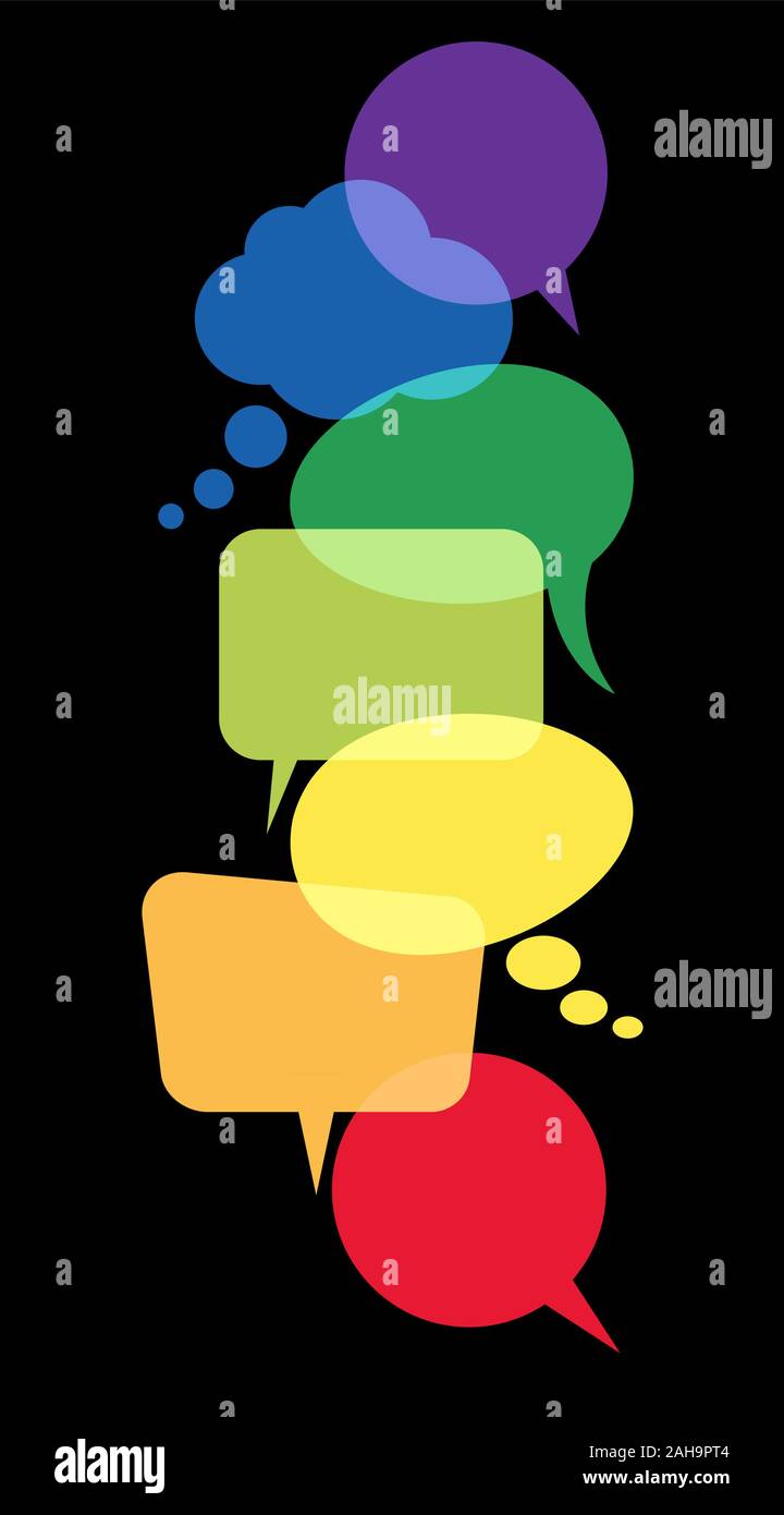 illustration of colored speech bubbles in a row with space for text on ...